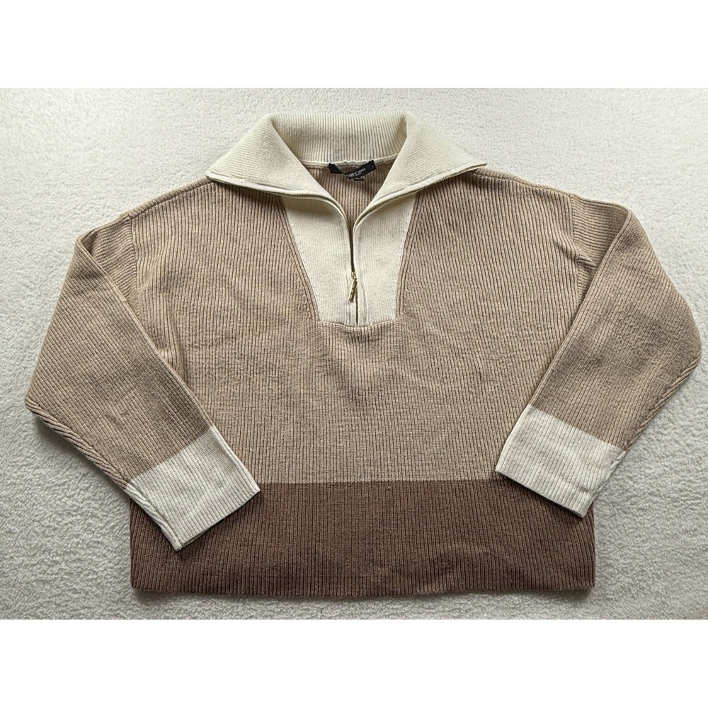 Marc New York Color Block Sweater Women's Large Tan Brown‎ Ivory